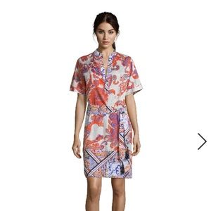 NEW Robert Graham Caitlin floral paisley blue orange gators sash tie waist dress